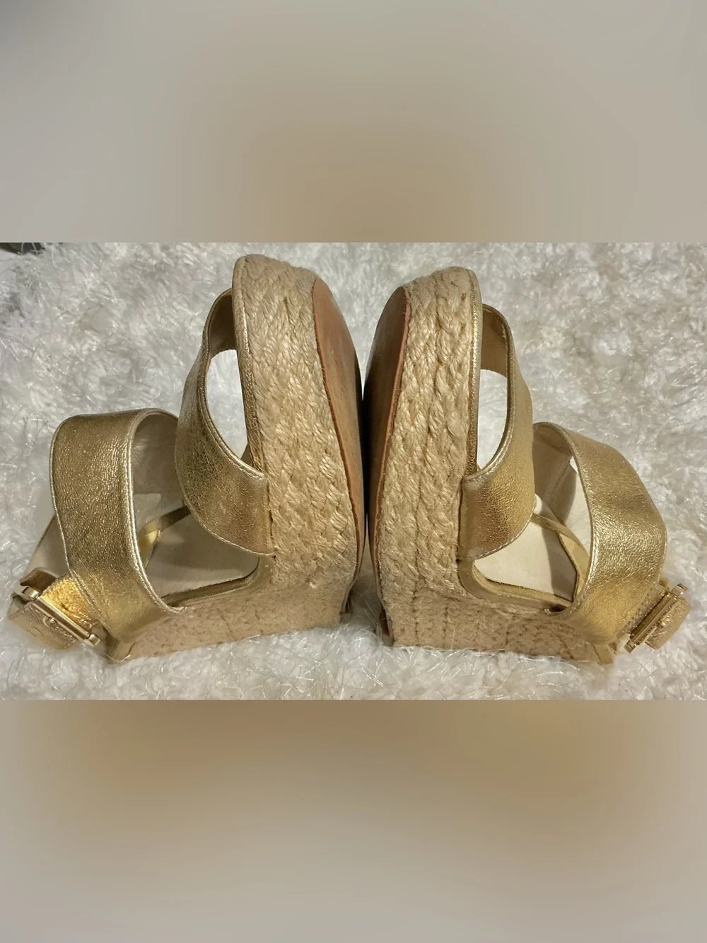 Michael Kors Metallic Gold Espadrille Wedge Sandals